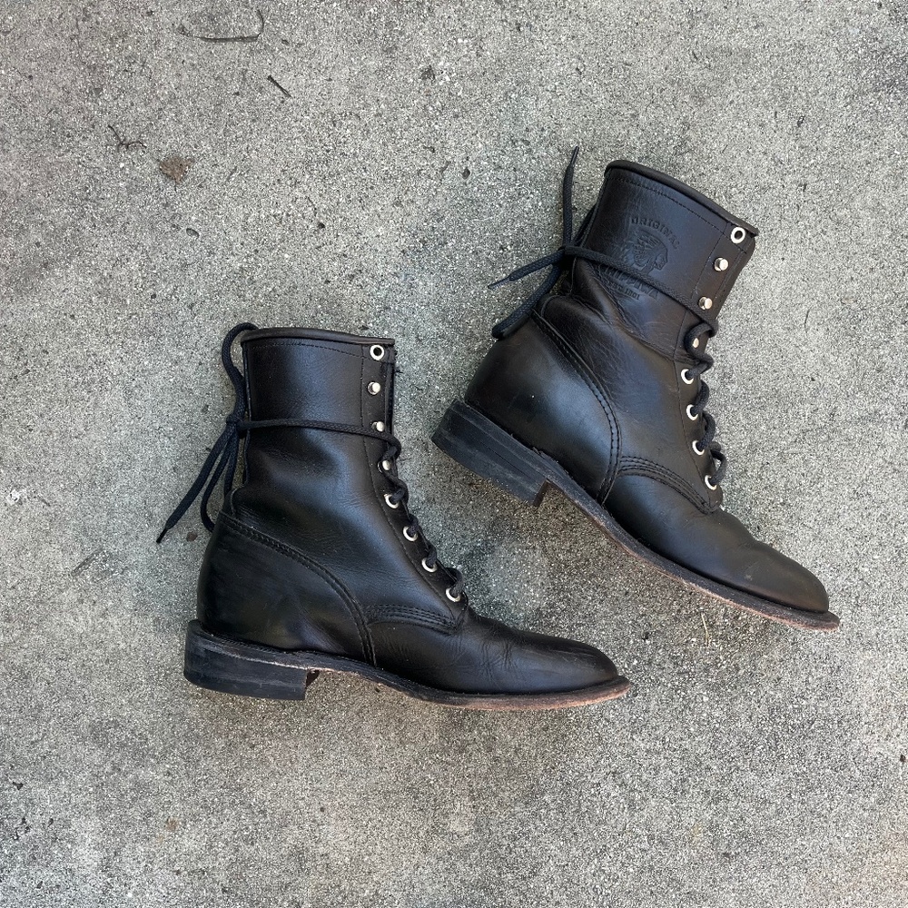 Chippewa boots made in USA black lace up combat 8" leather lacers 7 avant garde